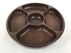 Japanese Lacquered Wooden Serving Plate Vtg Round Dish Five Partition Brown L609