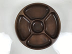 Japanese Lacquered Wooden Serving Plate Vtg Round Dish Five Partition Brown L609