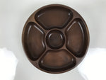 Japanese Lacquered Wooden Serving Plate Vtg Round Dish Five Partition Brown L609