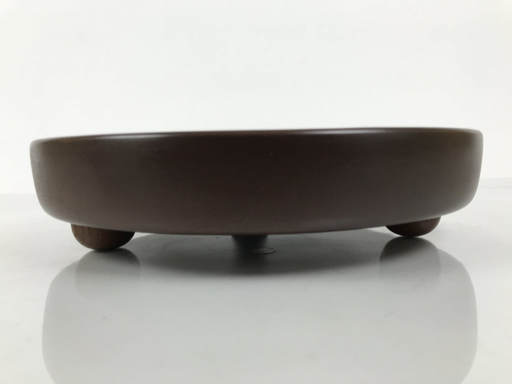 Japanese Lacquered Wooden Serving Plate Vtg Round Dish Five Partition Brown L609