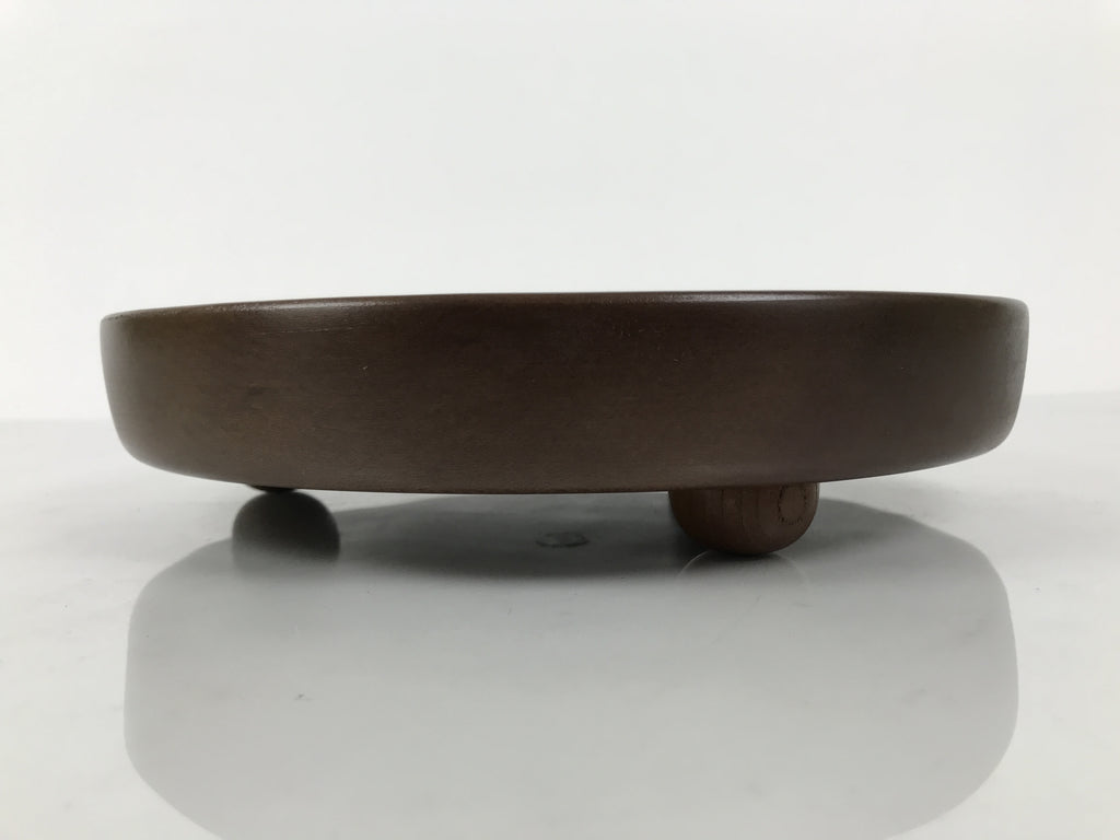 Japanese Lacquered Wooden Serving Plate Vtg Round Dish Five Partition Brown L609