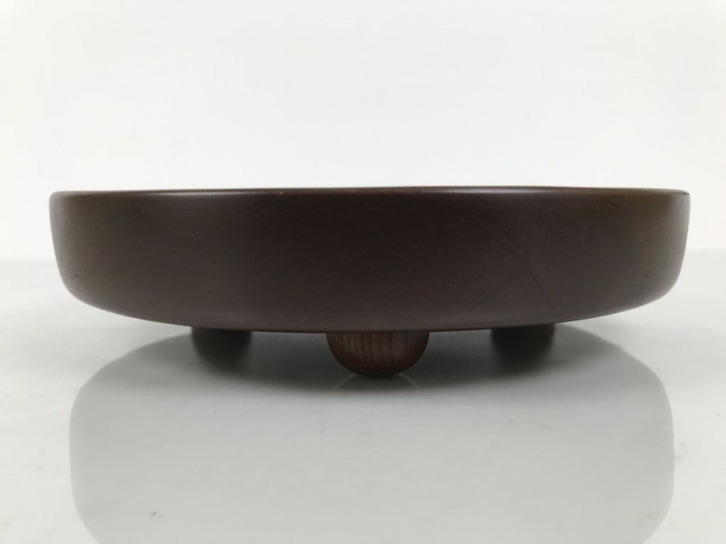 Japanese Lacquered Wooden Serving Plate Vtg Round Dish Five Partition Brown L609