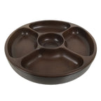 Japanese Lacquered Wooden Serving Plate Vtg Round Dish Five Partition Brown L609
