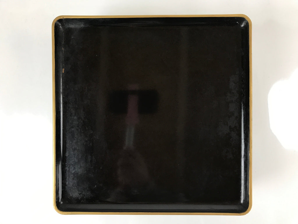 Japanese Lacquered Wooden Serving Table Ozen Vtg Black Gold Storage Box LWB86