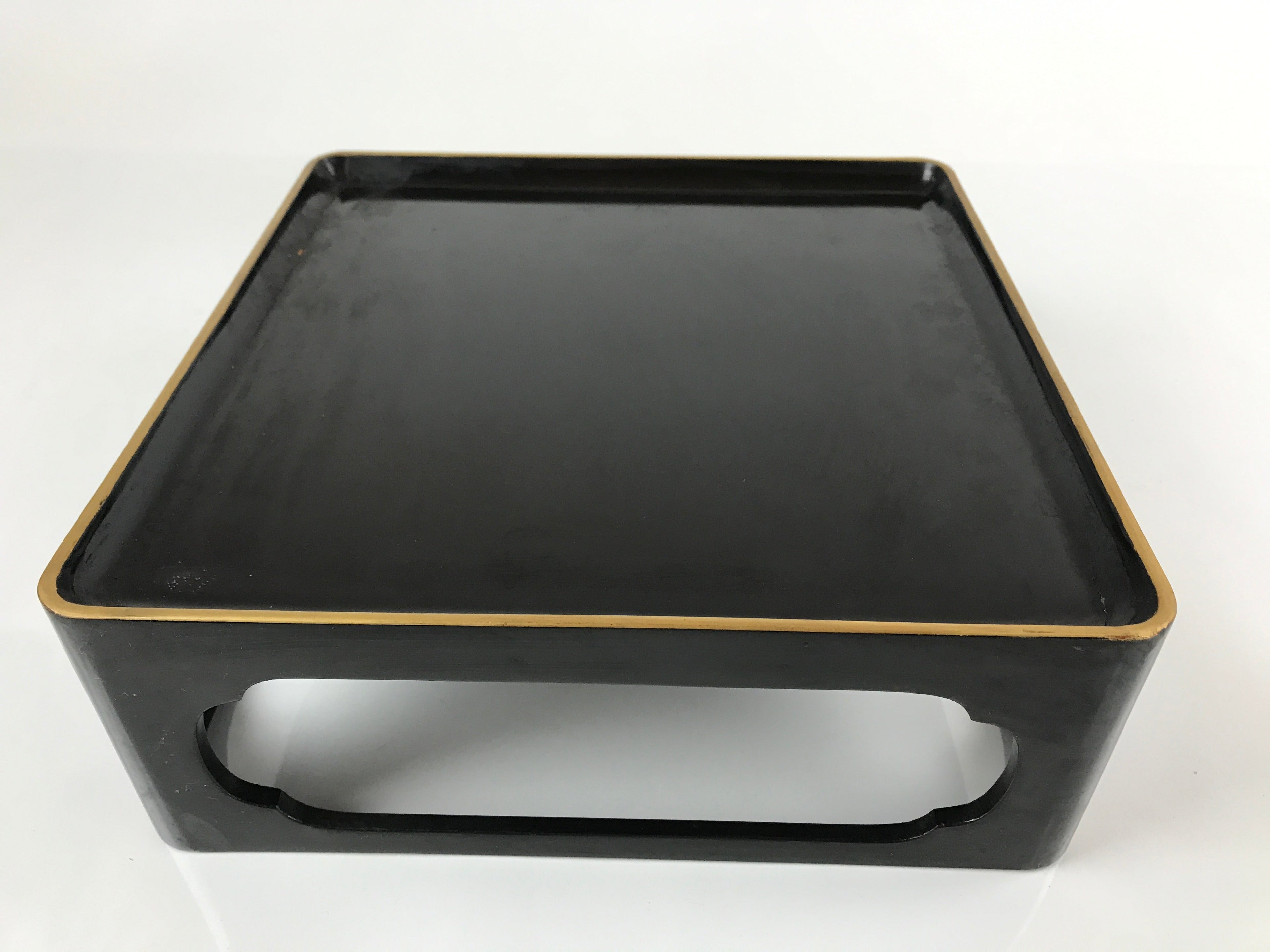 Japanese Lacquered Wooden Serving Table Ozen Vtg Black Gold Storage Box LWB86