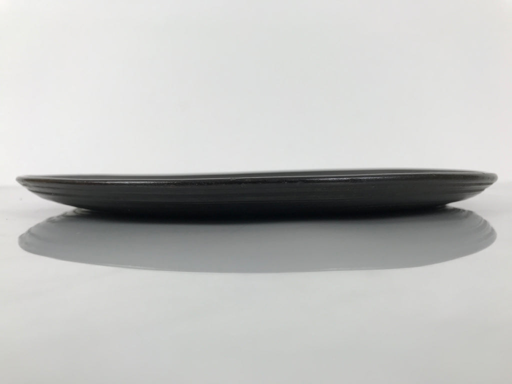 Japanese Lacquered Wooden Serving Tray Obon Vtg Round Black Red Akebono L545