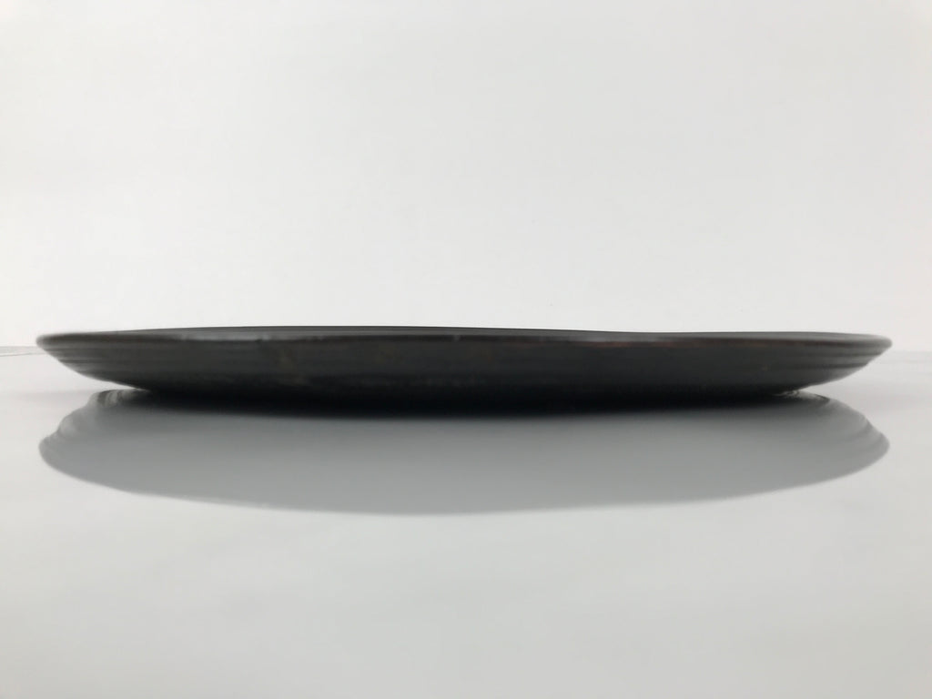 Japanese Lacquered Wooden Serving Tray Obon Vtg Round Black Red Akebono L545