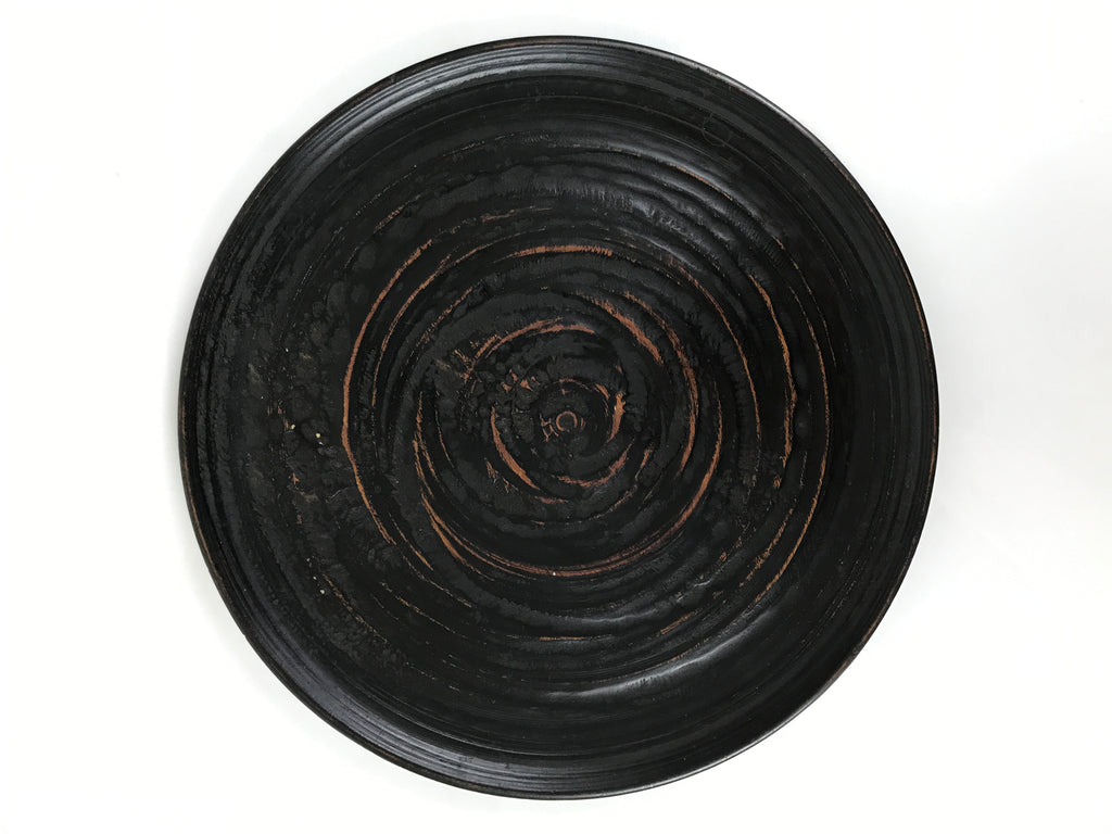 Japanese Lacquered Wooden Serving Tray Obon Vtg Round Black Red Akebono L545