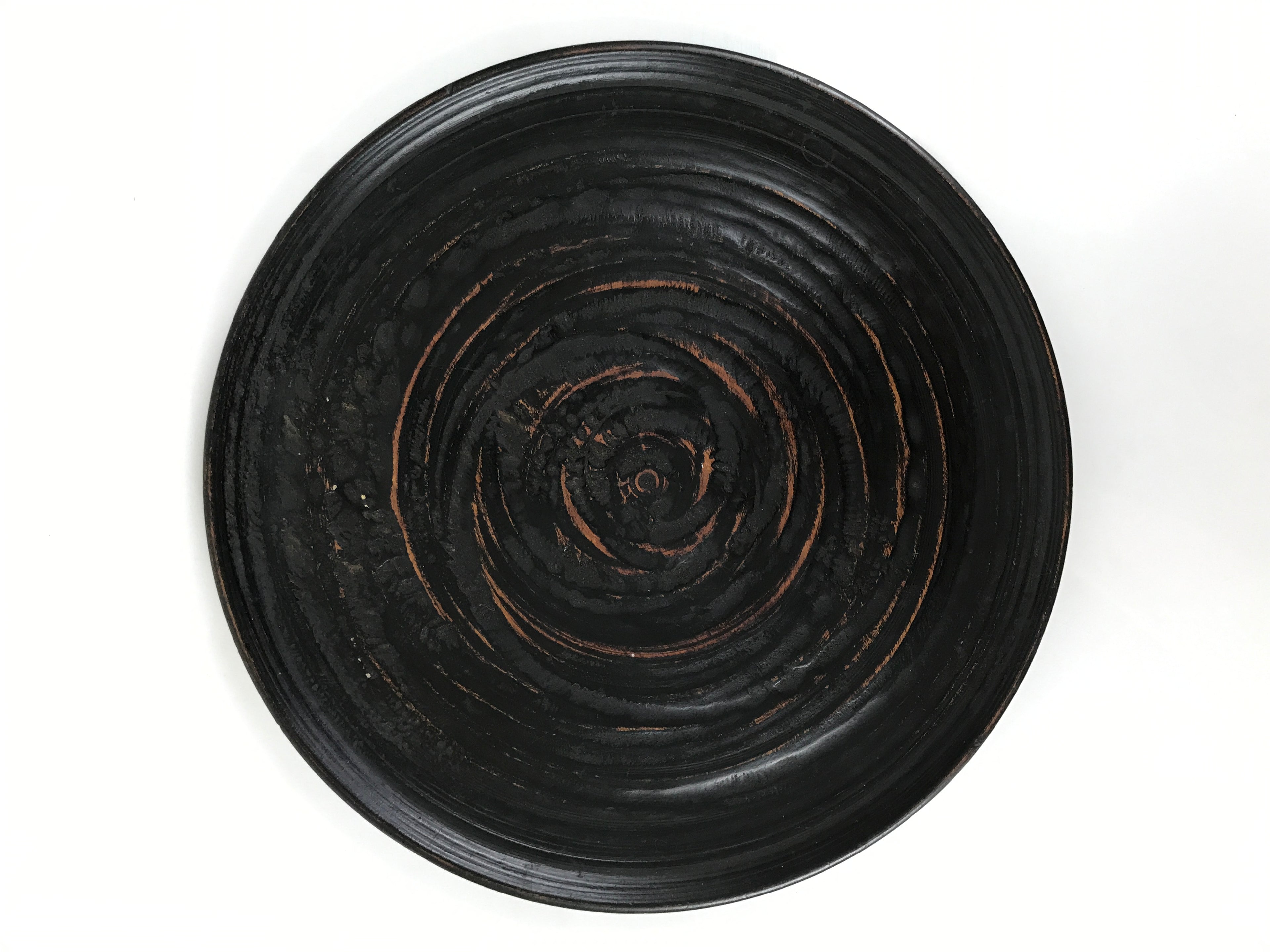 Japanese Lacquered Wooden Serving Tray Obon Vtg Round Black Red Akebono L545