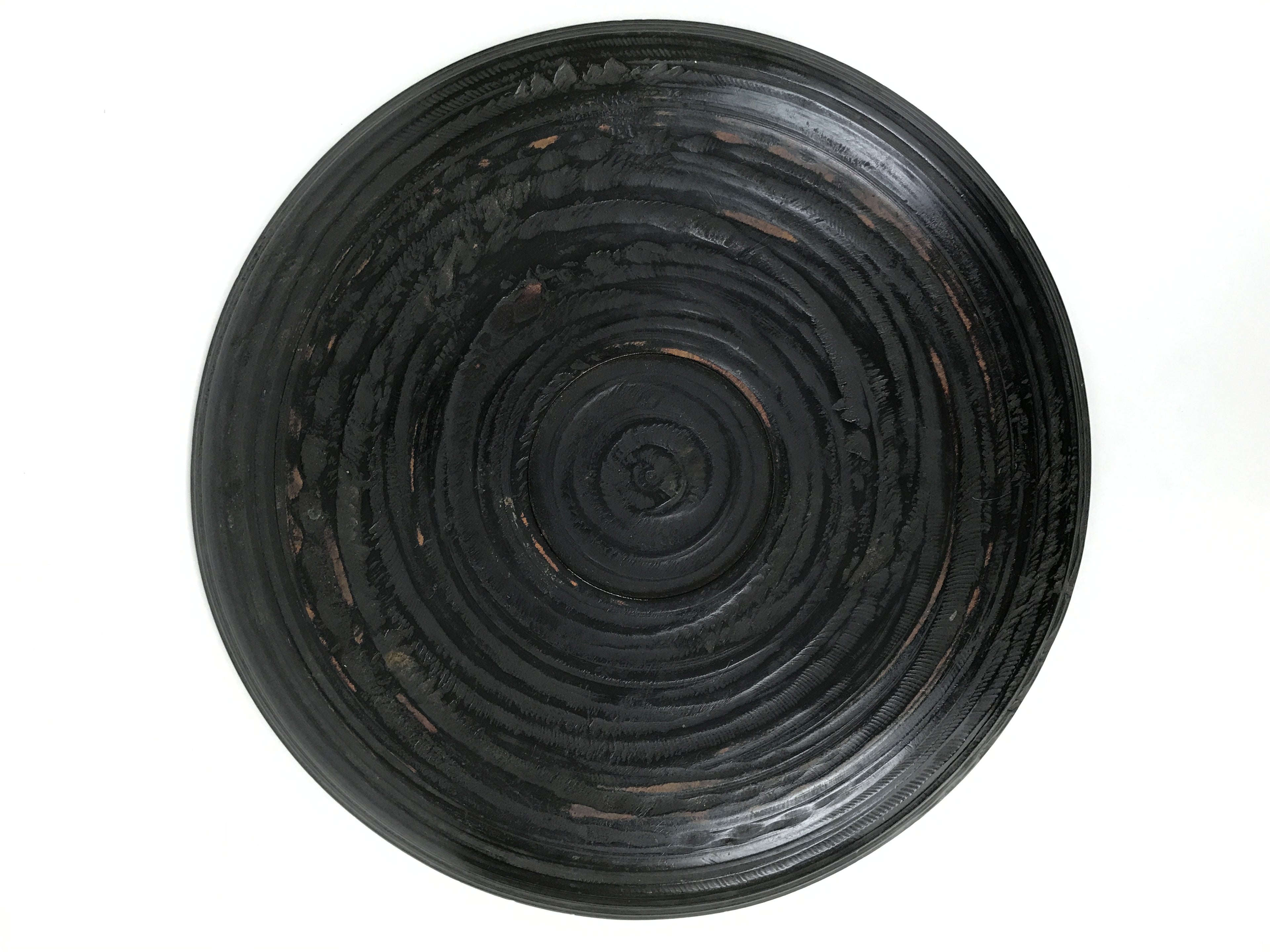 Japanese Lacquered Wooden Serving Tray Obon Vtg Round Black Red Akebono L545