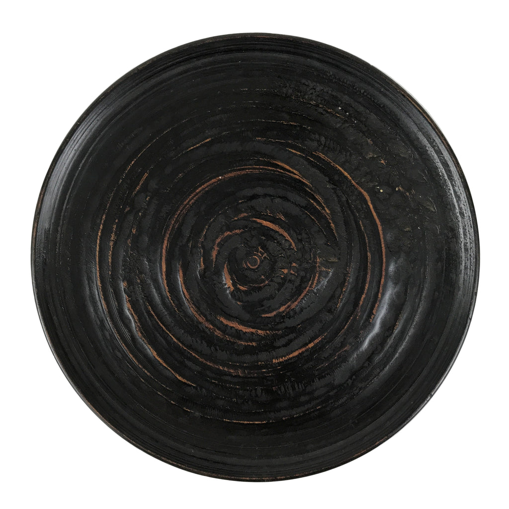 Japanese Lacquered Wooden Serving Tray Obon Vtg Round Black Red Akebono L545