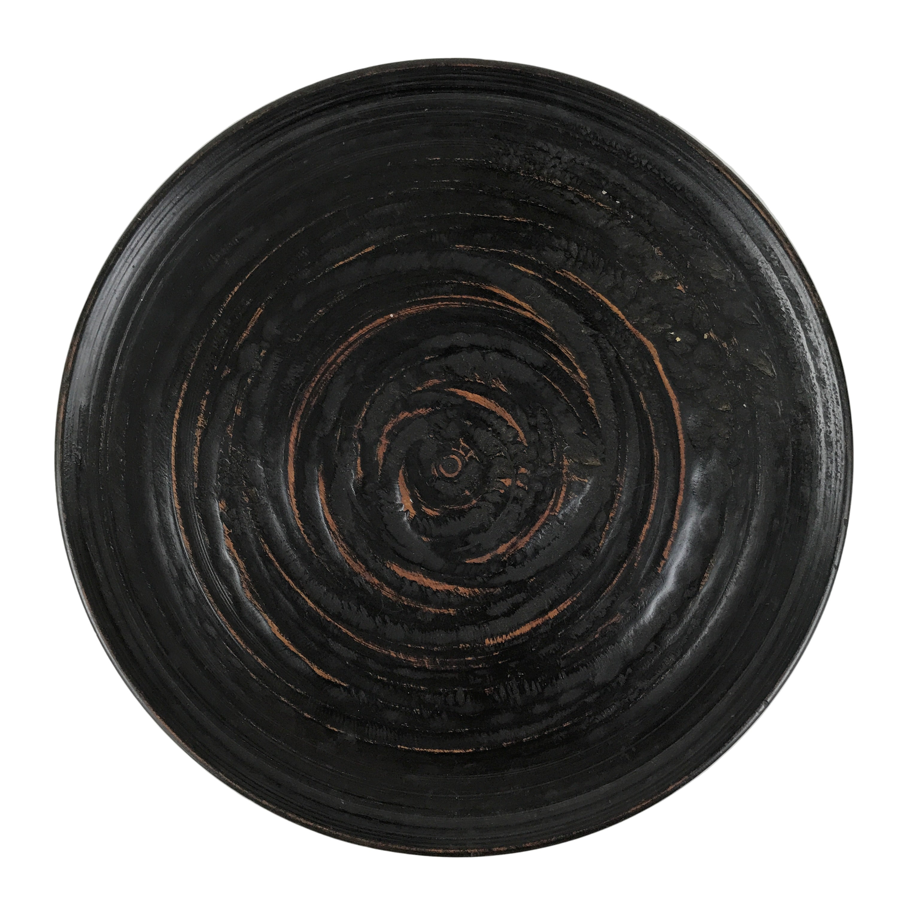 Japanese Lacquered Wooden Serving Tray Obon Vtg Round Black Red Akebono L545