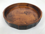 Japanese Lacquered Wooden Serving Tray Obon Vtg Round Brown Black Grain L451