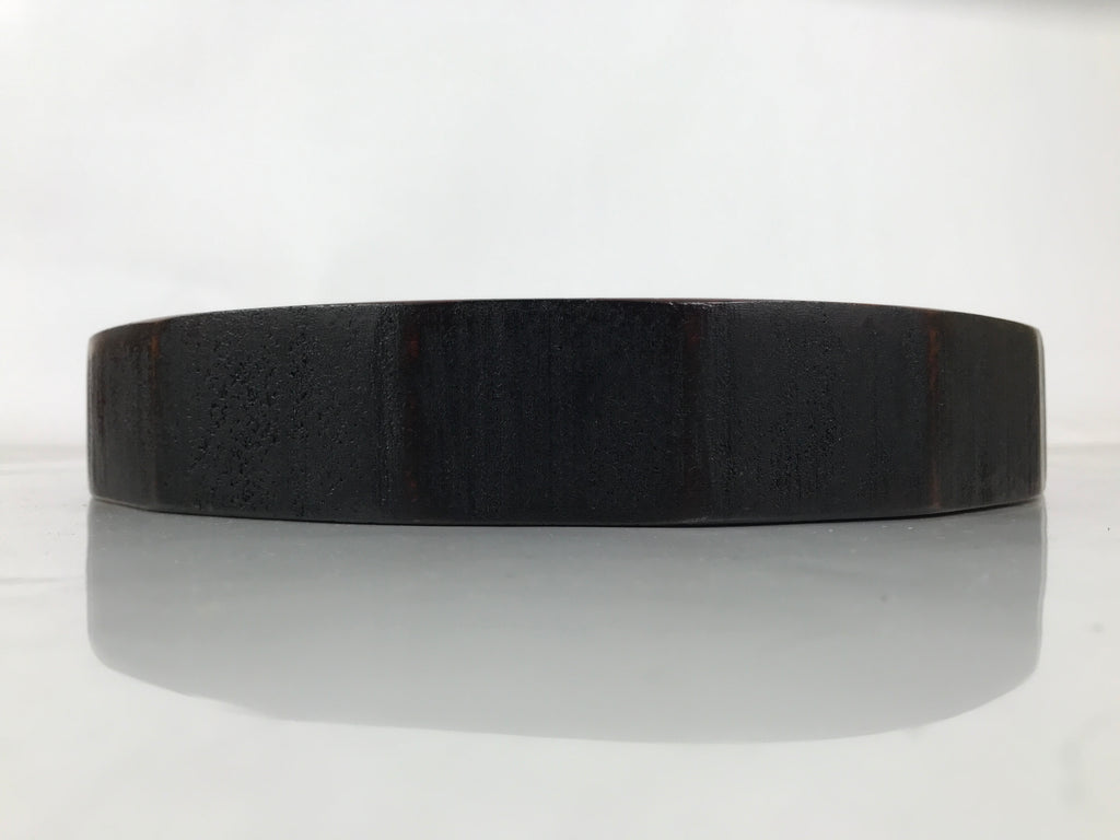 Japanese Lacquered Wooden Serving Tray Obon Vtg Round Brown Black Grain L451