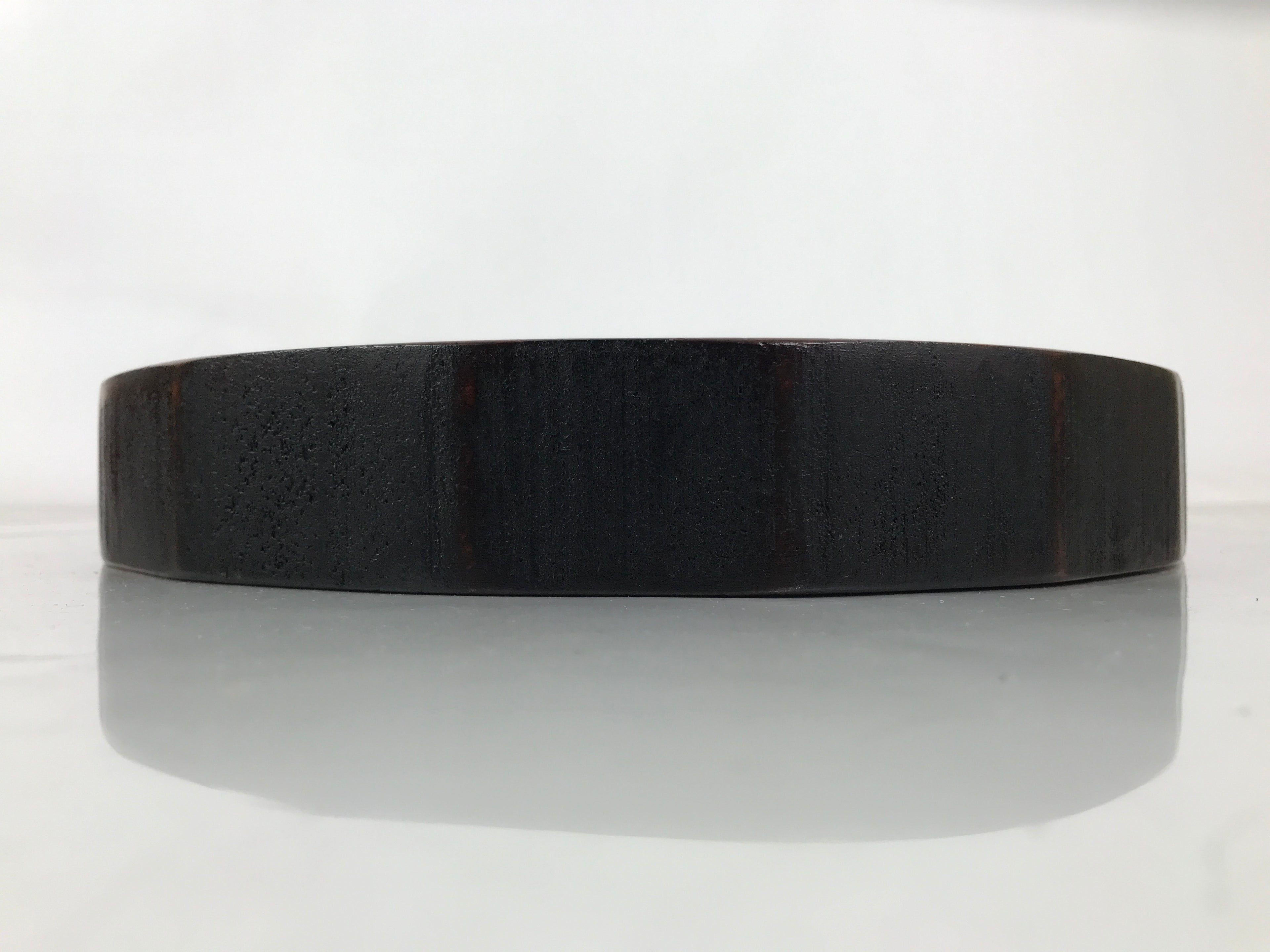 Japanese Lacquered Wooden Serving Tray Obon Vtg Round Brown Black Grain L451