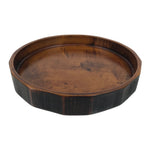 Japanese Lacquered Wooden Serving Tray Obon Vtg Round Brown Black Grain L451