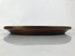 Japanese Lacquered Wooden Serving Tray Obon Vtg Round Brown Flower Leaf L456