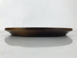 Japanese Lacquered Wooden Serving Tray Obon Vtg Round Brown Flower Leaf L456