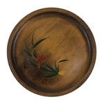 Japanese Lacquered Wooden Serving Tray Obon Vtg Round Brown Flower Leaf L456