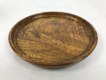 Japanese Lacquered Wooden Serving Tray Obon Vtg Round Brown Grain Medium L457