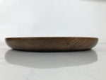 Japanese Lacquered Wooden Serving Tray Obon Vtg Round Brown Grain Medium L457