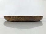Japanese Lacquered Wooden Serving Tray Obon Vtg Round Brown Grain Medium L457