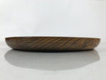 Japanese Lacquered Wooden Serving Tray Obon Vtg Round Brown Grain Medium L457