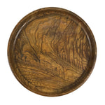 Japanese Lacquered Wooden Serving Tray Obon Vtg Round Brown Grain Medium L457