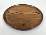 Japanese Lacquered Wooden Serving Tray Obon Vtg Round Red Black Brown L453