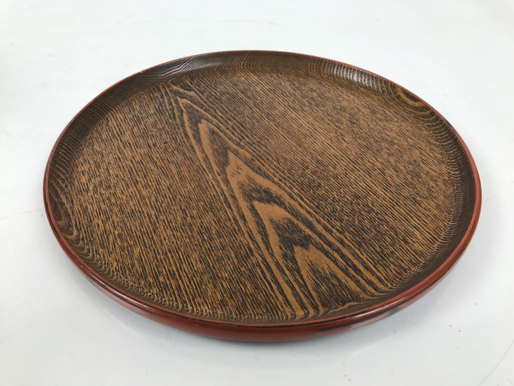 Japanese Lacquered Wooden Serving Tray Obon Vtg Round Red Black Brown L454