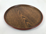 Japanese Lacquered Wooden Serving Tray Obon Vtg Round Red Black Brown L454