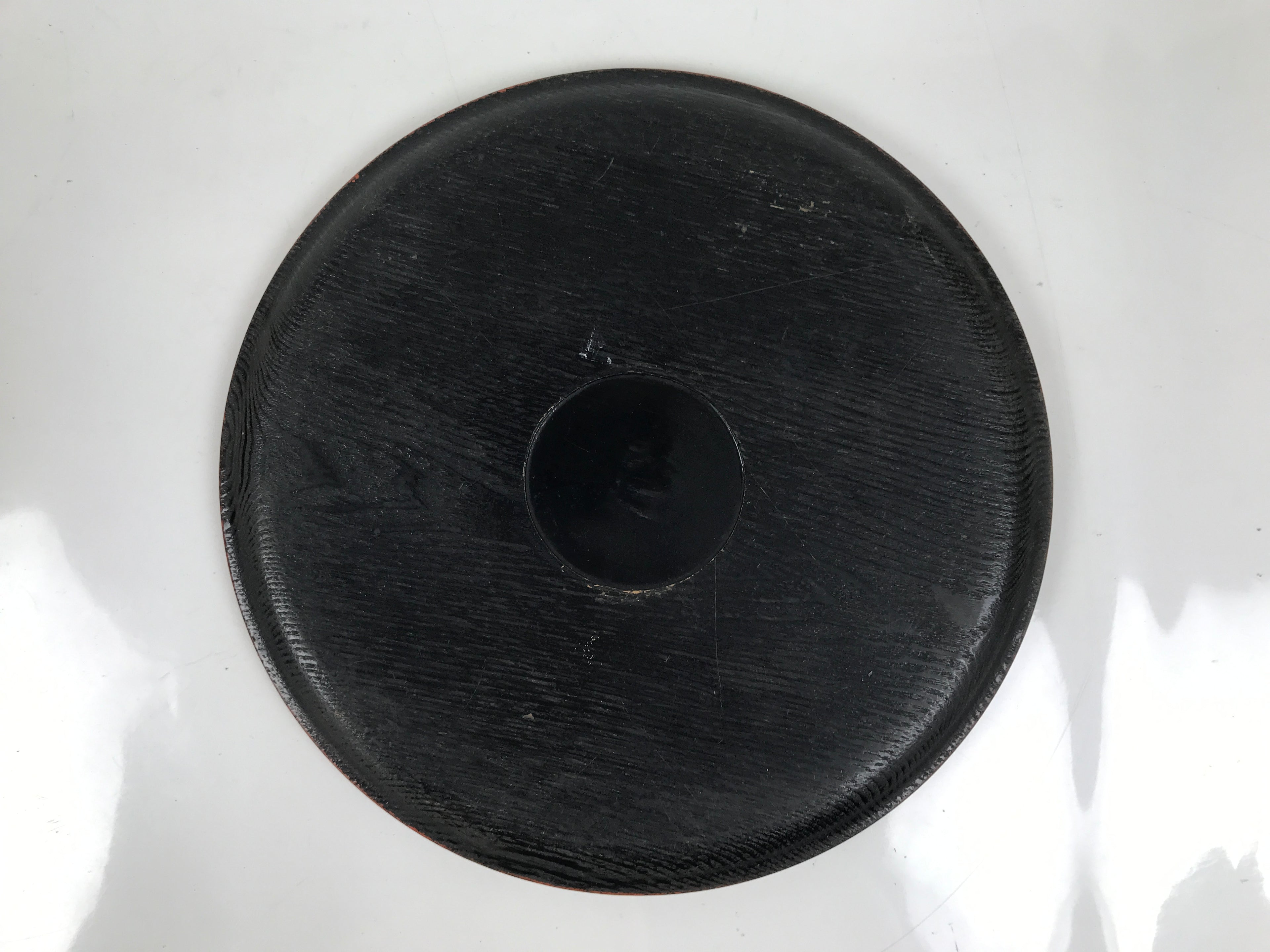 Japanese Lacquered Wooden Serving Tray Obon Vtg Round Red Black Brown L454
