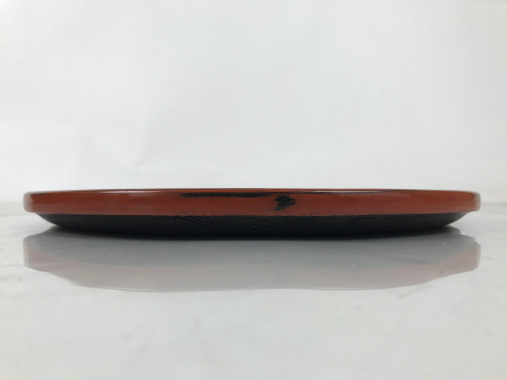 Japanese Lacquered Wooden Serving Tray Obon Vtg Round Red Black Brown L454