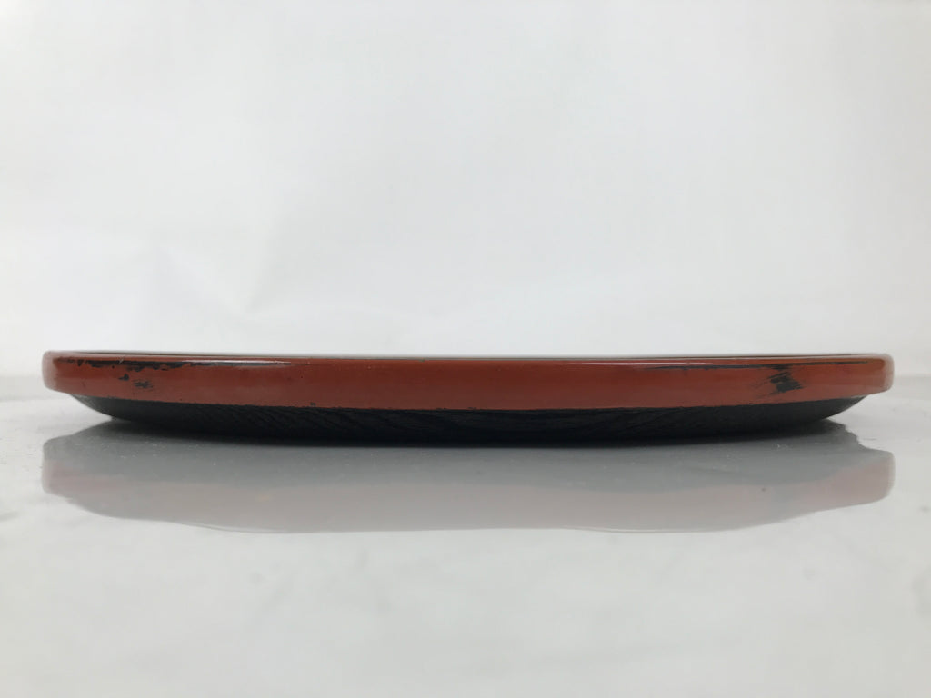 Japanese Lacquered Wooden Serving Tray Obon Vtg Round Red Black Brown L454