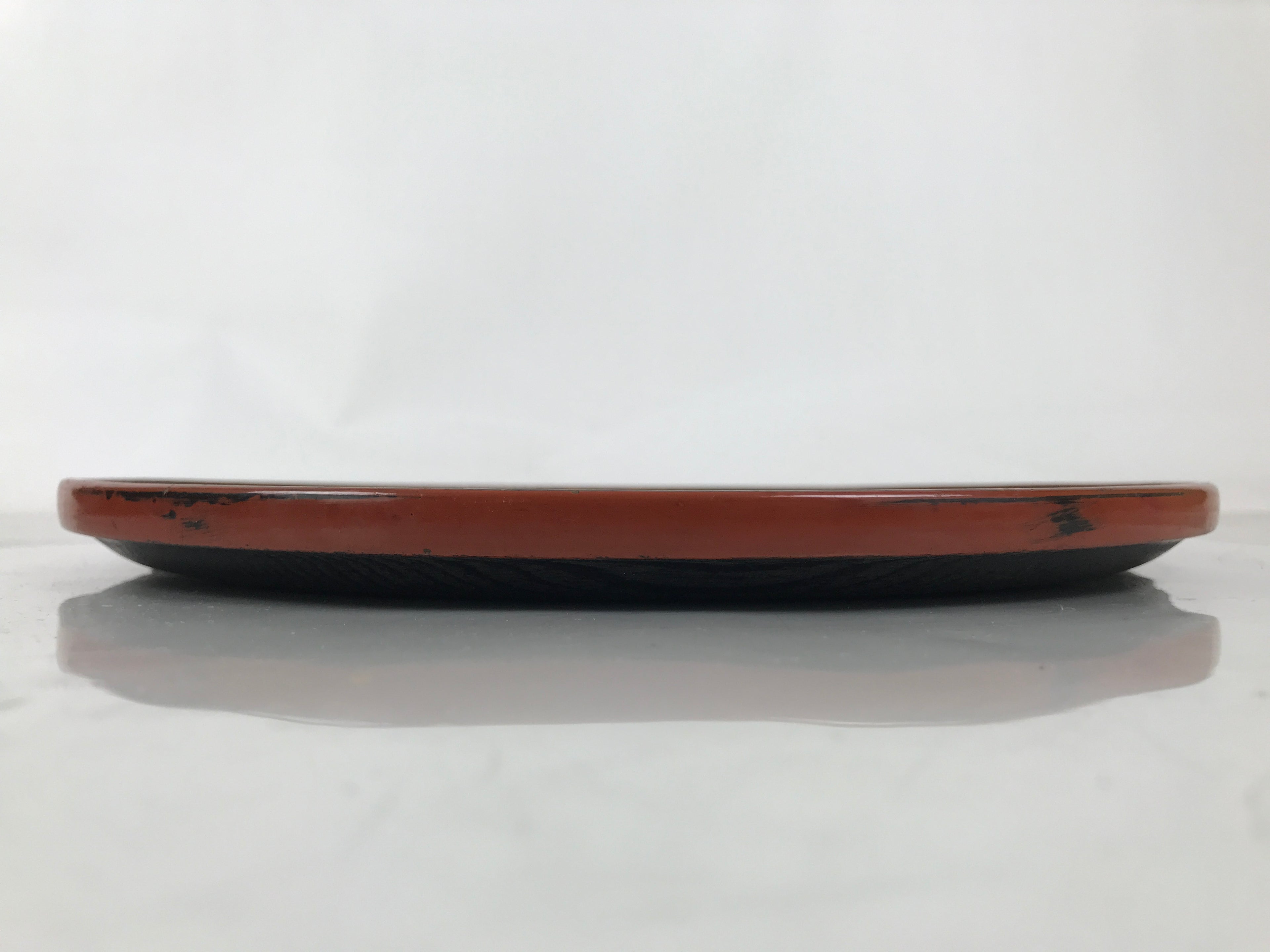 Japanese Lacquered Wooden Serving Tray Obon Vtg Round Red Black Brown L454