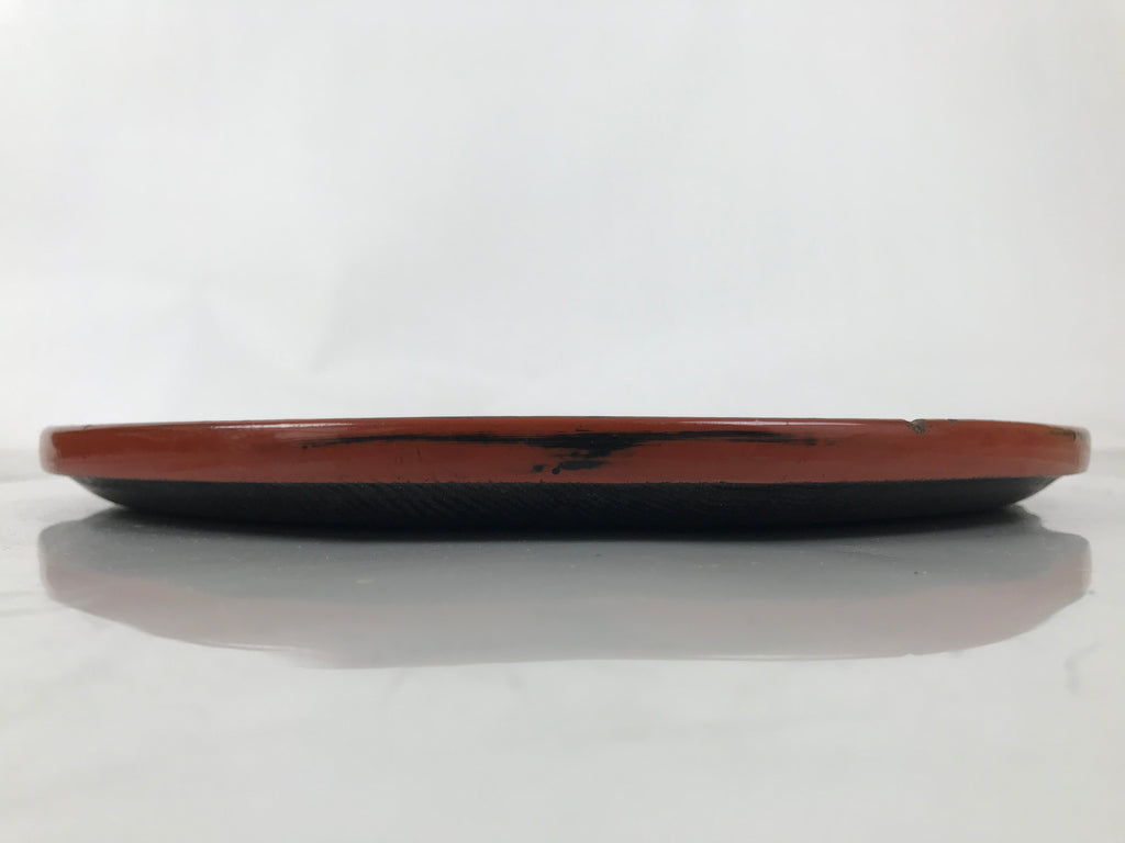 Japanese Lacquered Wooden Serving Tray Obon Vtg Round Red Black Brown L454