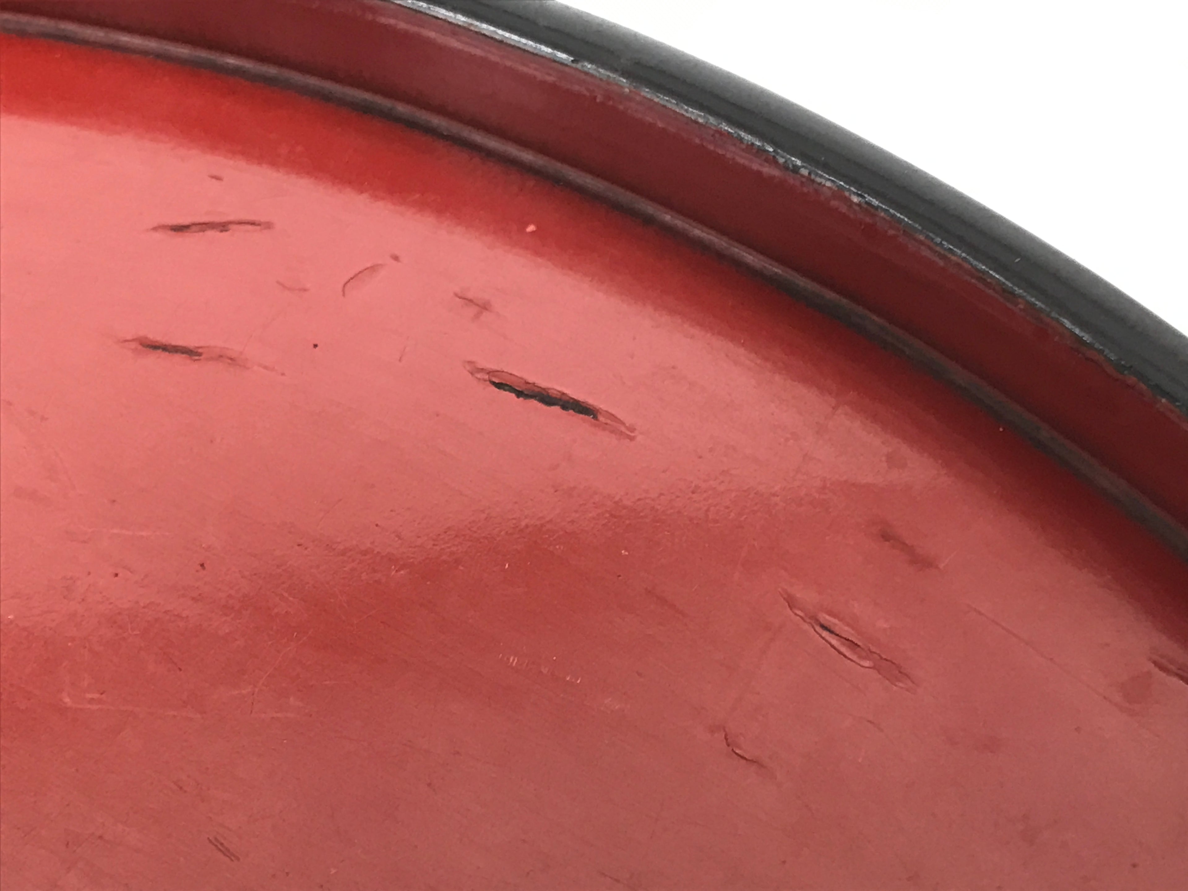 Japanese Lacquered Wooden Serving Tray Obon Vtg Round Red Vermilion Black L430