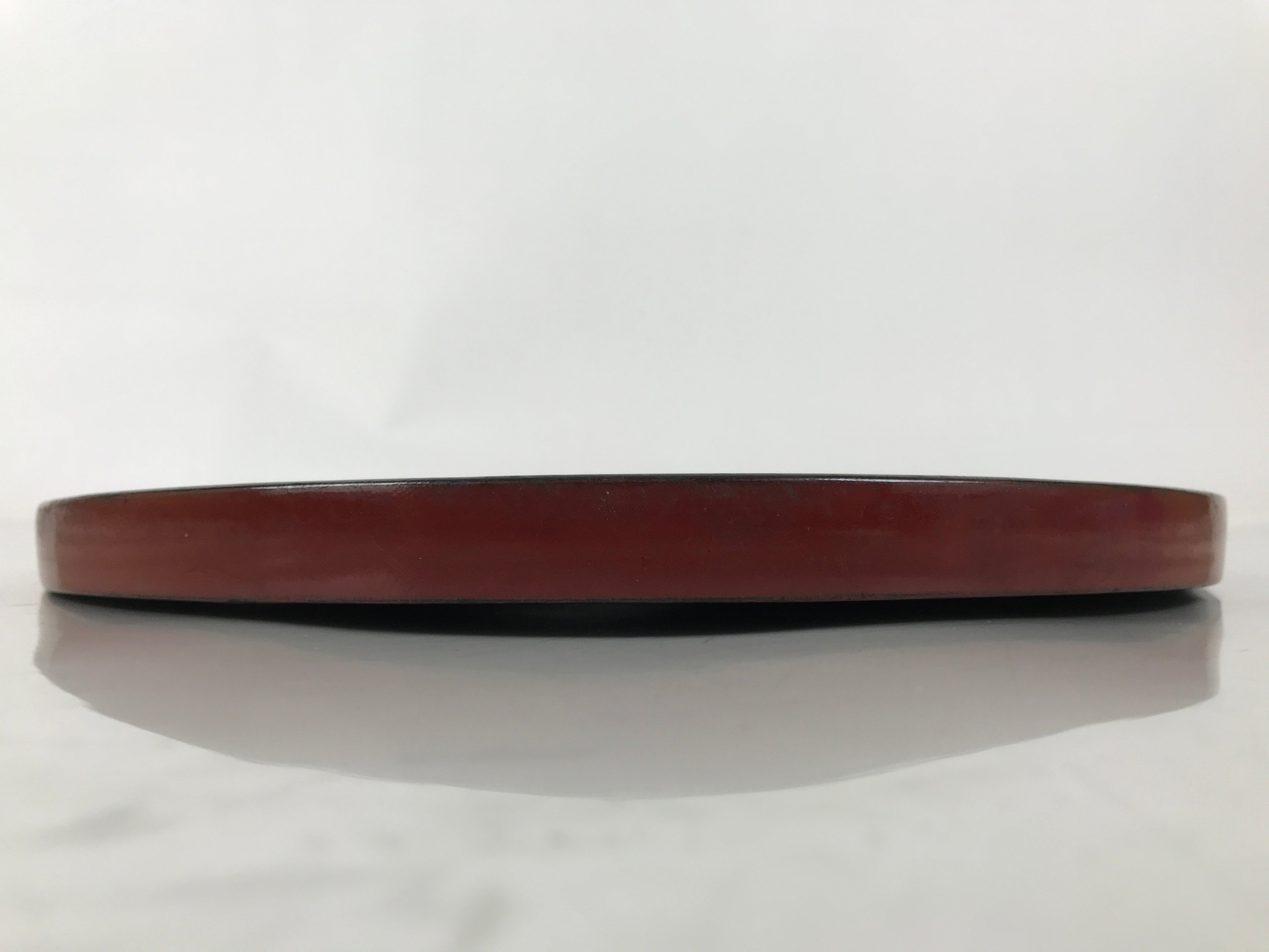 Japanese Lacquered Wooden Serving Tray Obon Vtg Round Red Vermilion Black L430