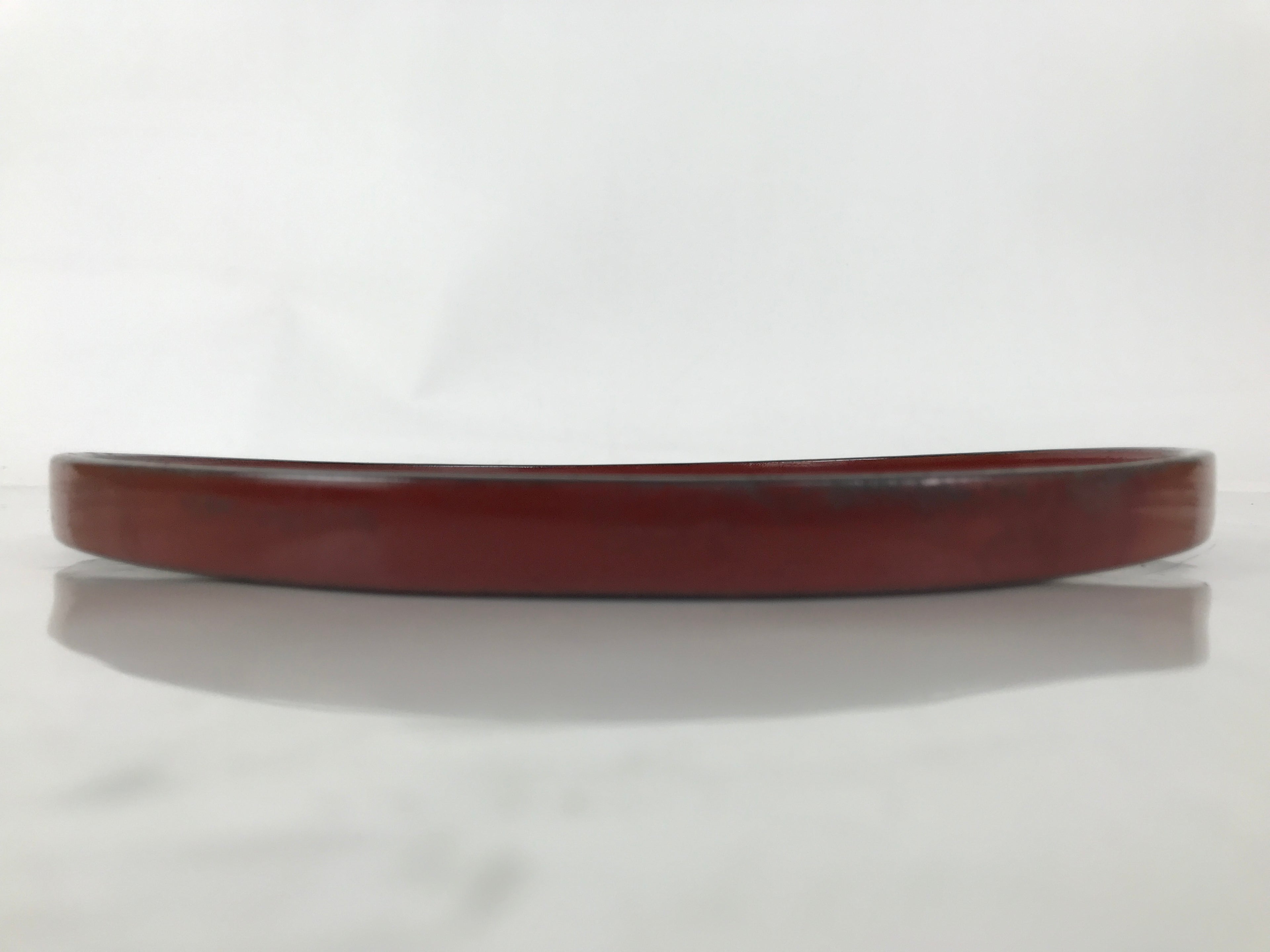 Japanese Lacquered Wooden Serving Tray Obon Vtg Round Red Vermilion Black L430