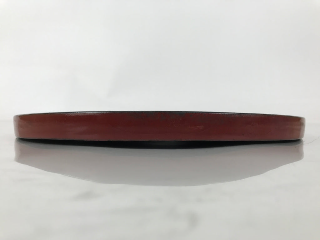 Japanese Lacquered Wooden Serving Tray Obon Vtg Round Red Vermilion Black L430