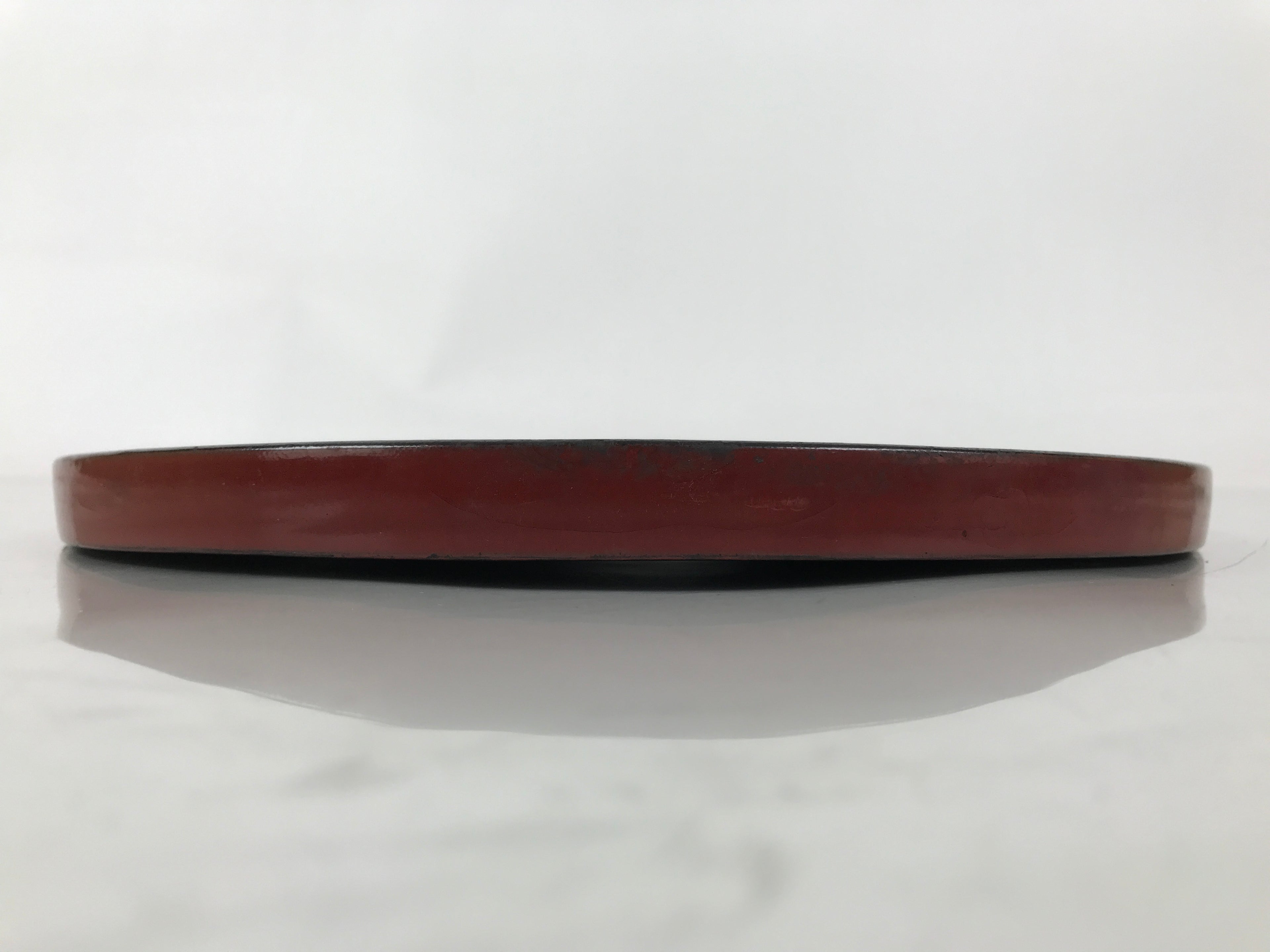 Japanese Lacquered Wooden Serving Tray Obon Vtg Round Red Vermilion Black L430