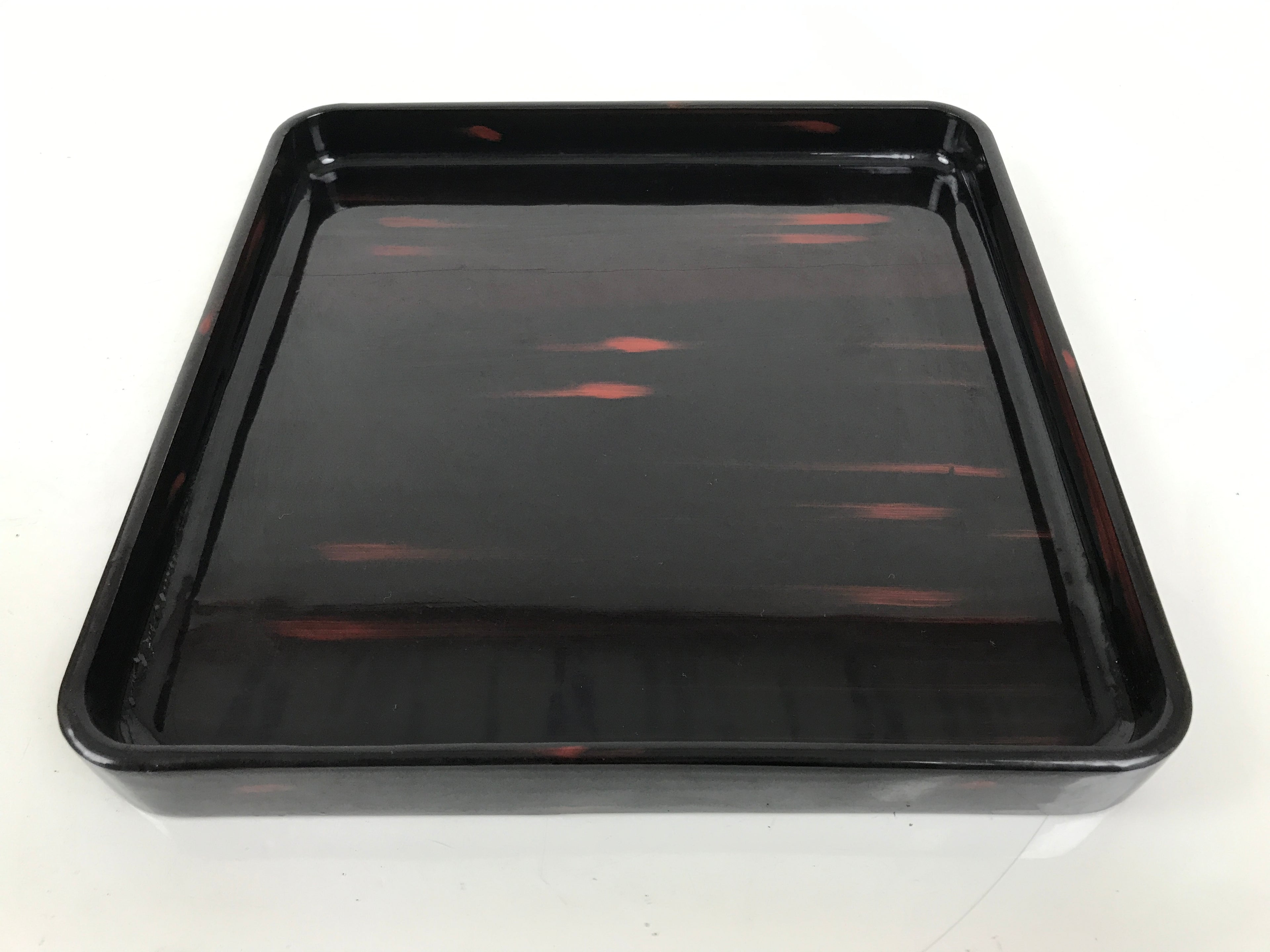 Japanese Lacquered Wooden Serving Tray Obon Vtg Square Black Red Akebono L462