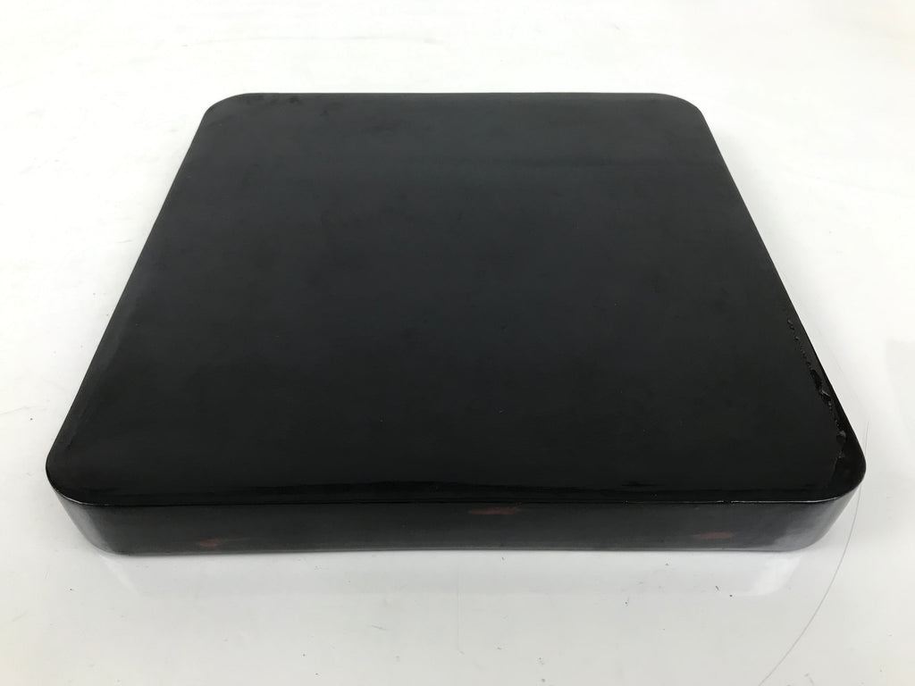 Japanese Lacquered Wooden Serving Tray Obon Vtg Square Black Red Akebono L462