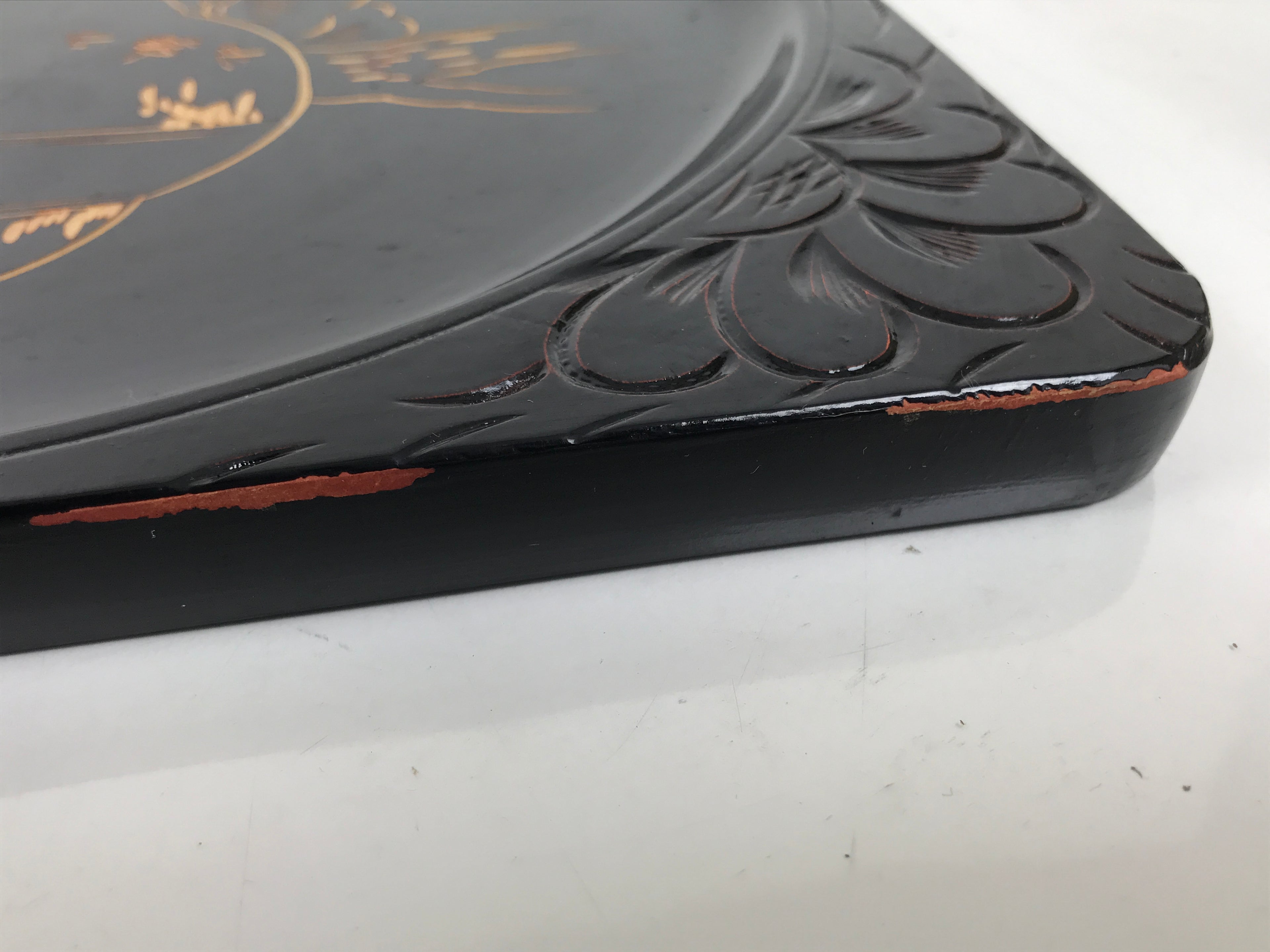 Japanese Lacquered Wooden Serving Tray Obon Vtg Square Hieizan Pine Tree L460