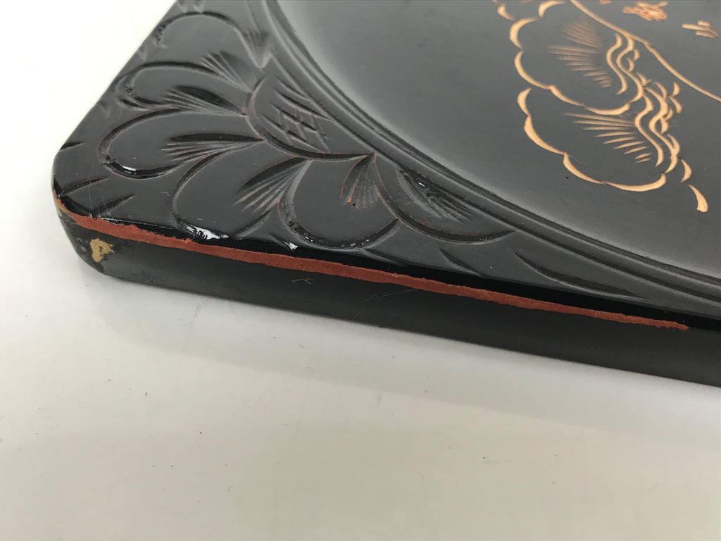 Japanese Lacquered Wooden Serving Tray Obon Vtg Square Hieizan Pine Tree L460