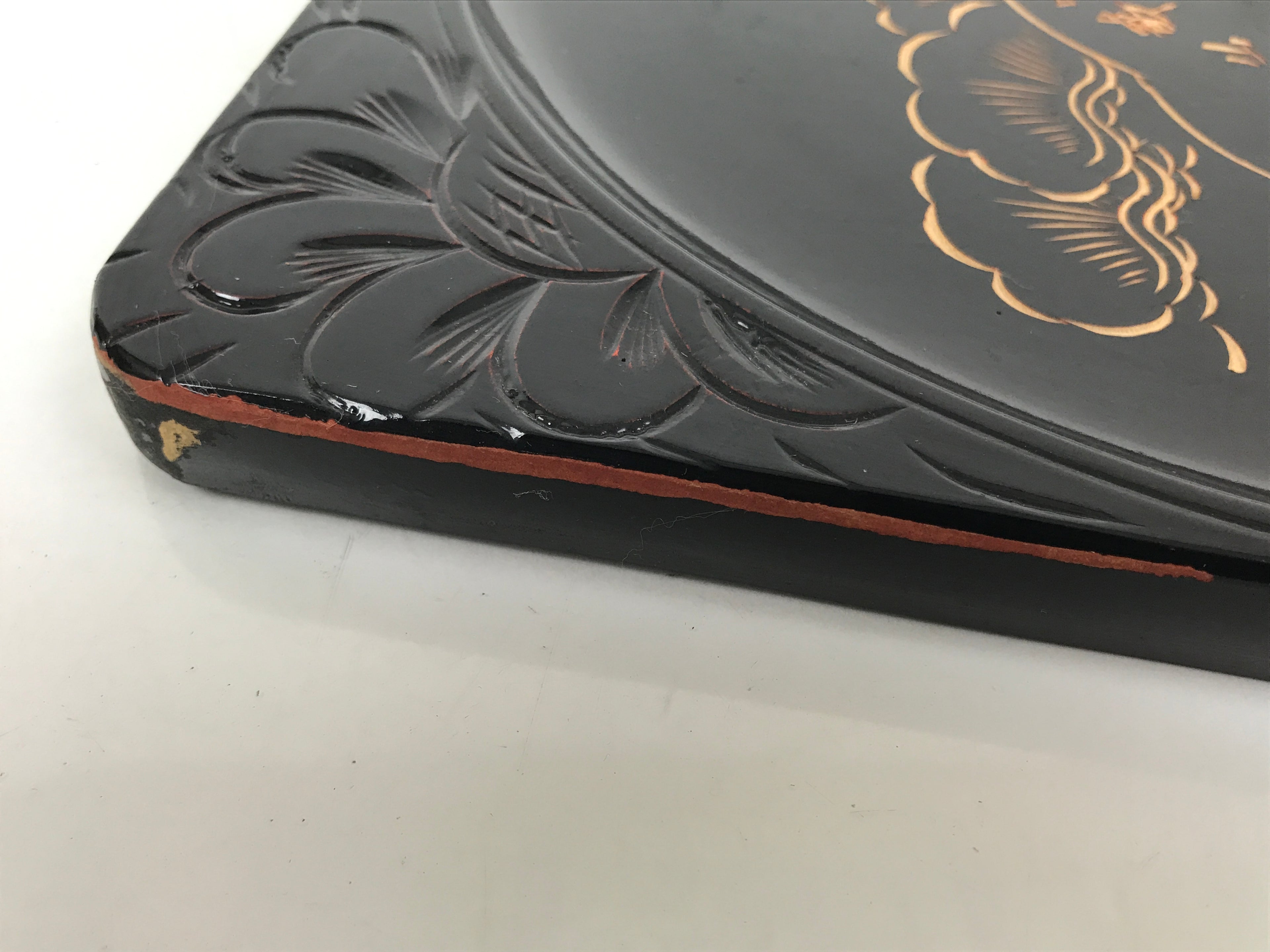 Japanese Lacquered Wooden Serving Tray Obon Vtg Square Hieizan Pine Tree L460