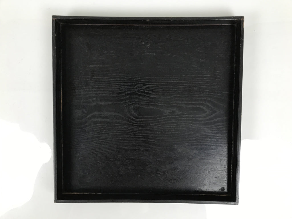Japanese Lacquered Wooden Serving Tray Obon Vtg Square Simple Plain Black L565