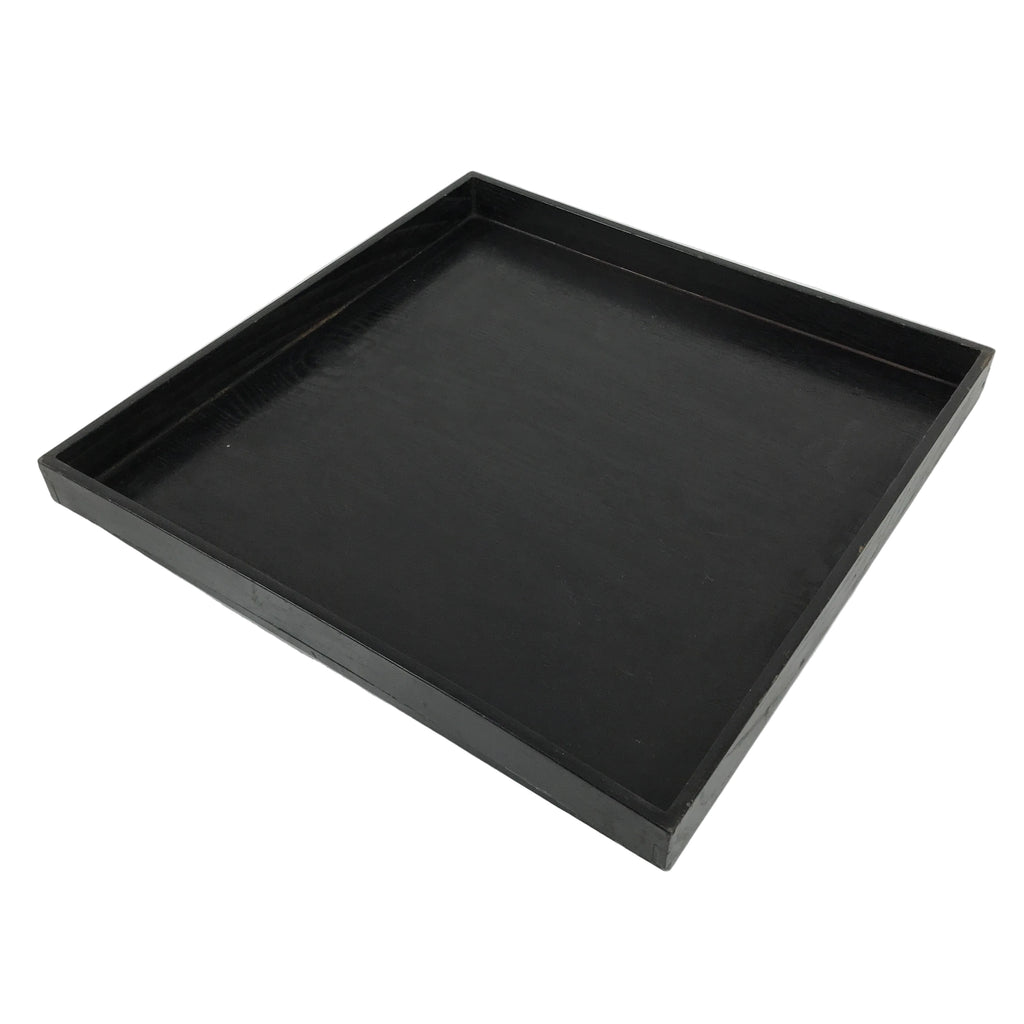Japanese Lacquered Wooden Serving Tray Obon Vtg Square Simple Plain Black L565