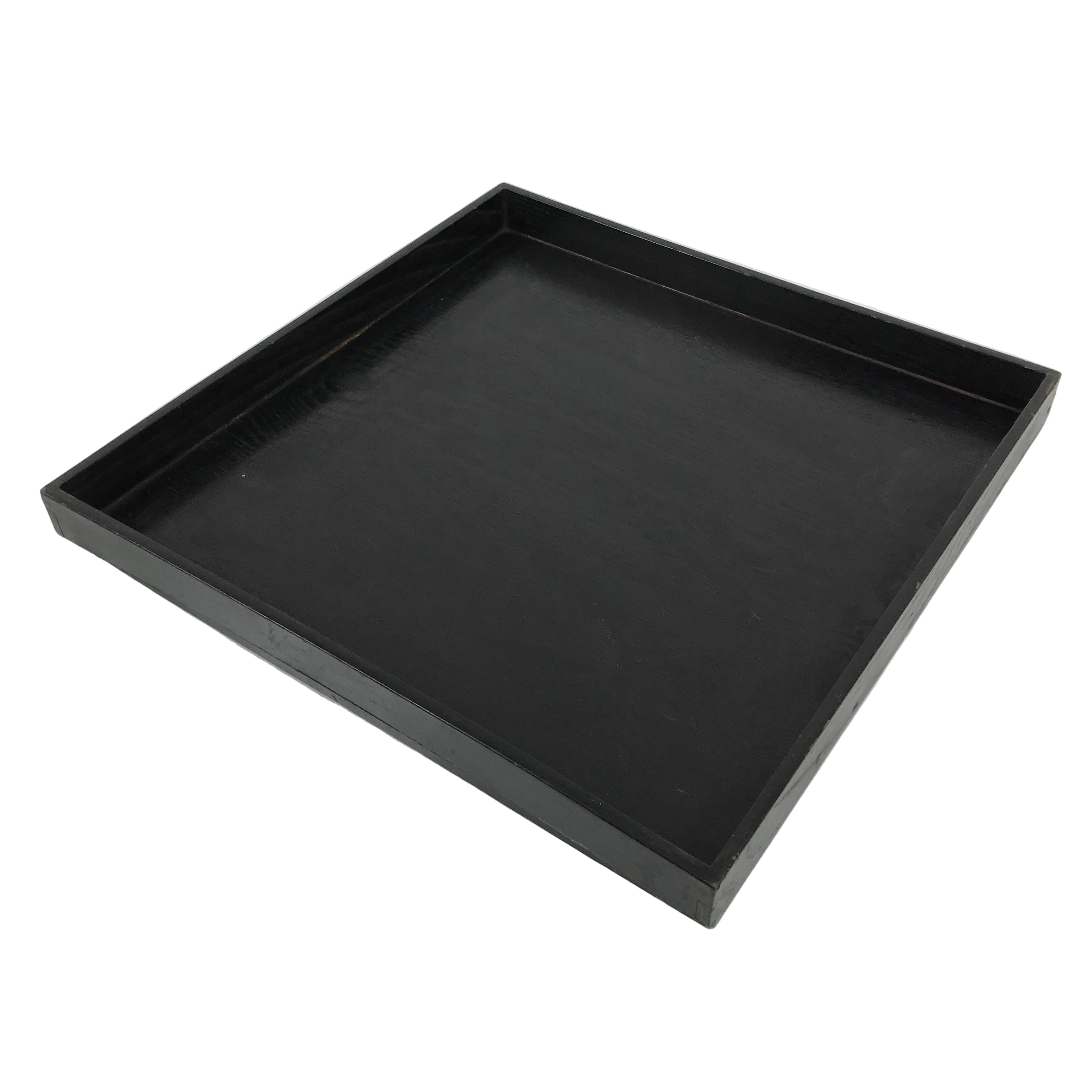 Japanese Lacquered Wooden Serving Tray Obon Vtg Square Simple Plain Black L565