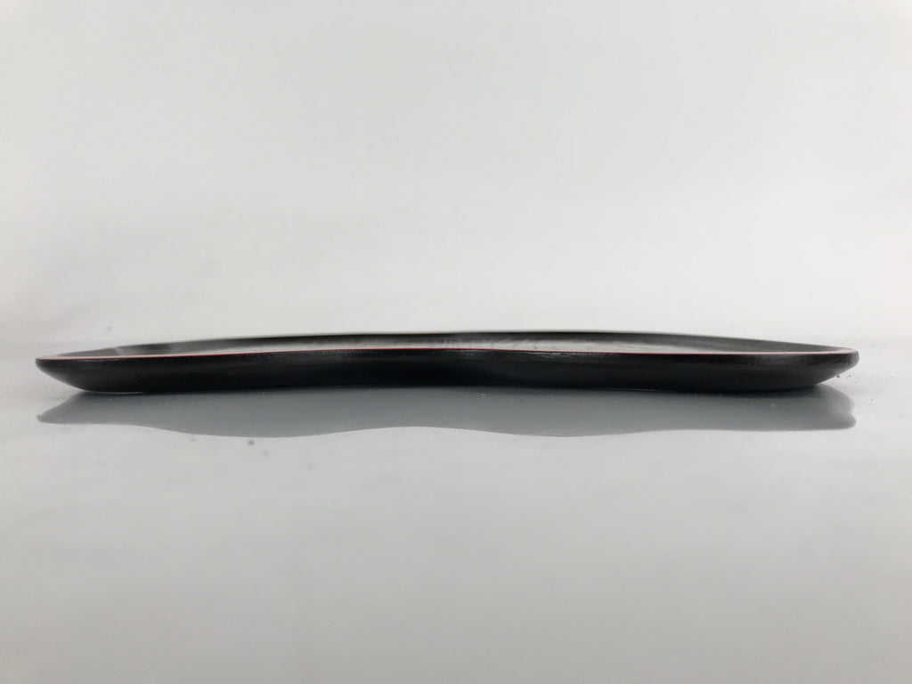 Japanese Lacquered Wooden Serving Tray Vtg Hyotan Gourd Black Red Makie L259